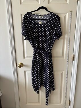 Navy Blue Polka Dot Dress with White Dots
